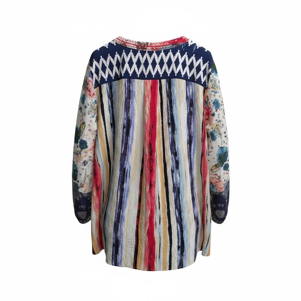 John Mark Mix Floral Button Front Tunic Embroidered 3/4 Sleeve Light Women's 1x - Picture 4 of 9